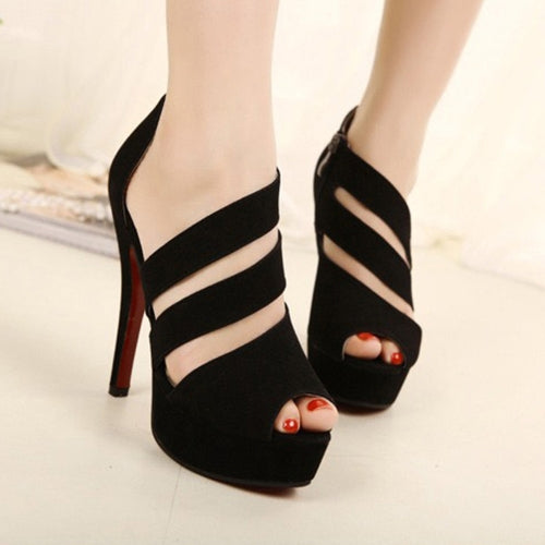 Fashion Sexy Women Heels Peep Toe Platform Sole Shoes Pumps Black